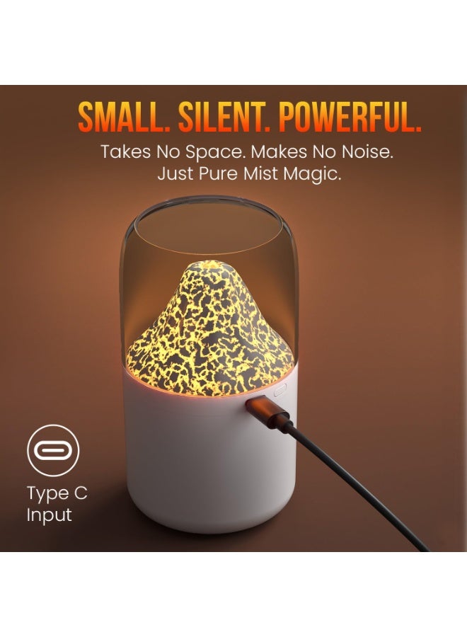 بورترونيكس Portronics Magma 2-in-1 Volcano Water Mist Humidifier & Night Lamp, Type-C Powered, Silent Operation, Dual Mist & Light Modes, 300 ml Tank, Skin Hydration & Easy Breathing (Not for Essential Oils) - Image 3